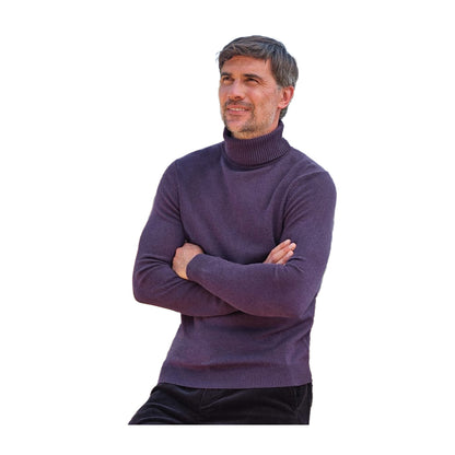 Purple - Front - WoolOvers Mens Cashmere Polo Neck Jumper