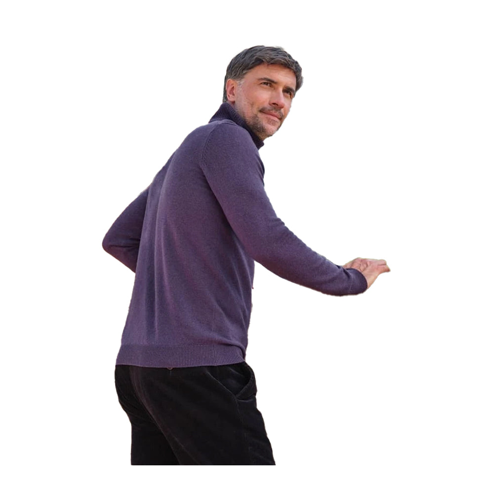 Purple - Back - WoolOvers Mens Cashmere Polo Neck Jumper