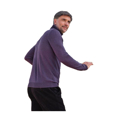 Purple - Back - WoolOvers Mens Cashmere Polo Neck Jumper