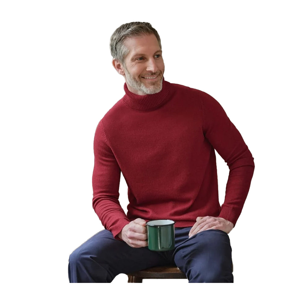 Windsor Wine - Front - WoolOvers Mens Cashmere Polo Neck Jumper