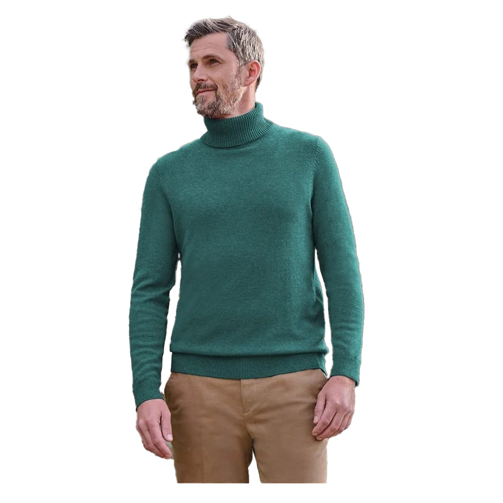 Dark Mint Marl - Front - WoolOvers Mens Cashmere Polo Neck Jumper