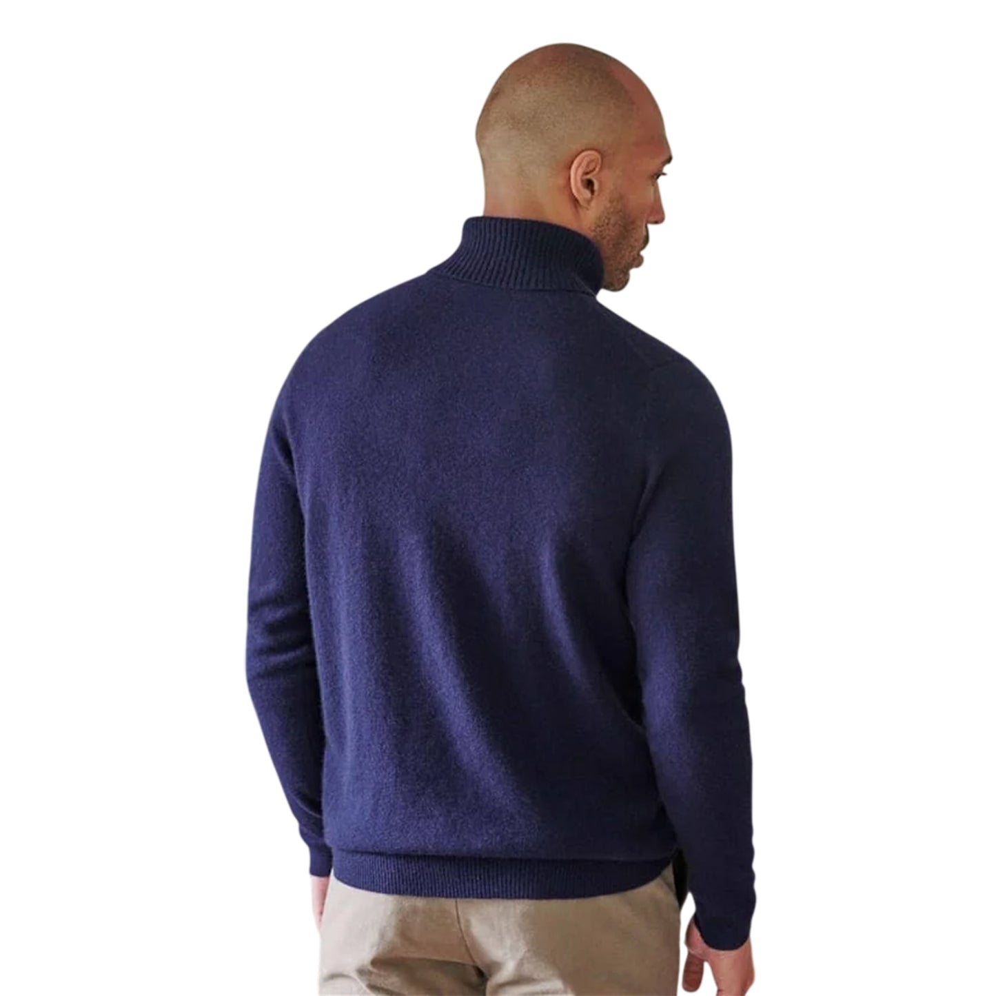 Navy - Back - WoolOvers Mens Cashmere Polo Neck Jumper