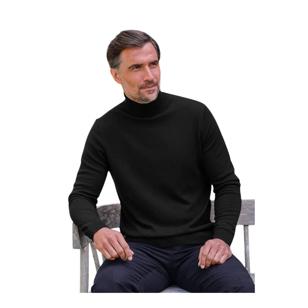 Black - Front - WoolOvers Mens Cashmere Polo Neck Jumper