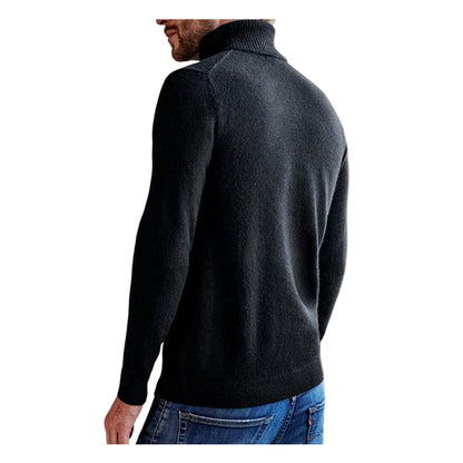 Black - Back - WoolOvers Mens Cashmere Polo Neck Jumper