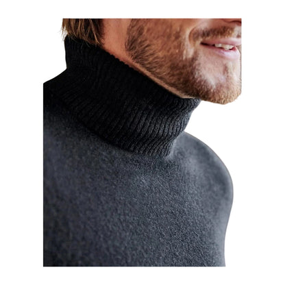 Black - Side - WoolOvers Mens Cashmere Polo Neck Jumper