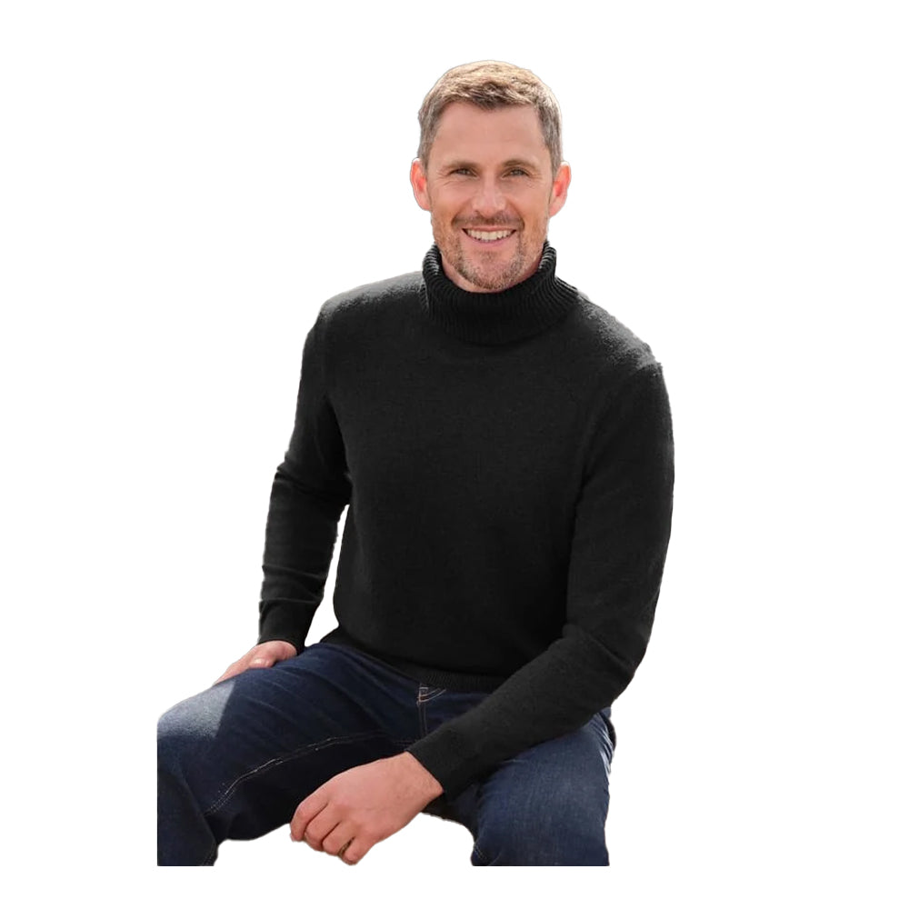 Black - Lifestyle - WoolOvers Mens Cashmere Polo Neck Jumper