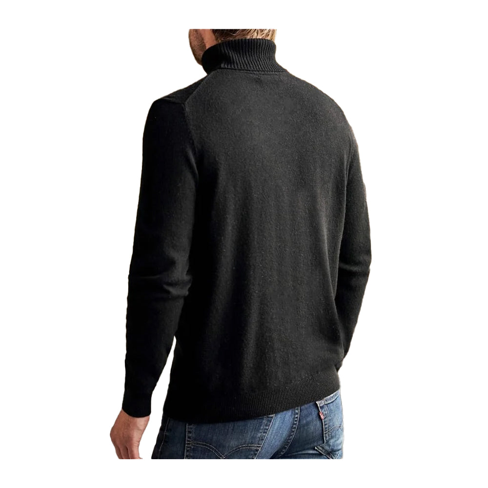 Black - Pack Shot - WoolOvers Mens Cashmere Polo Neck Jumper