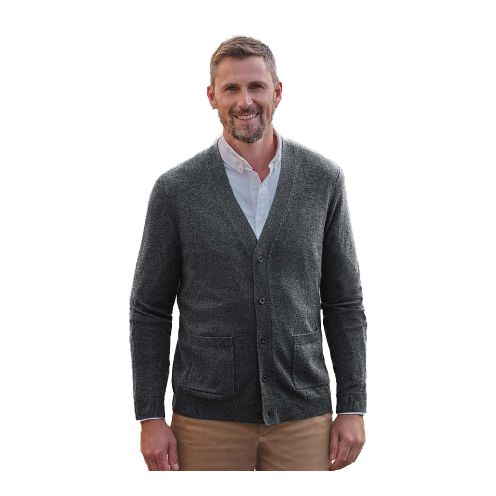 Dark Charcoal - Front - WoolOvers Mens Cashmere V Neck Cardigan