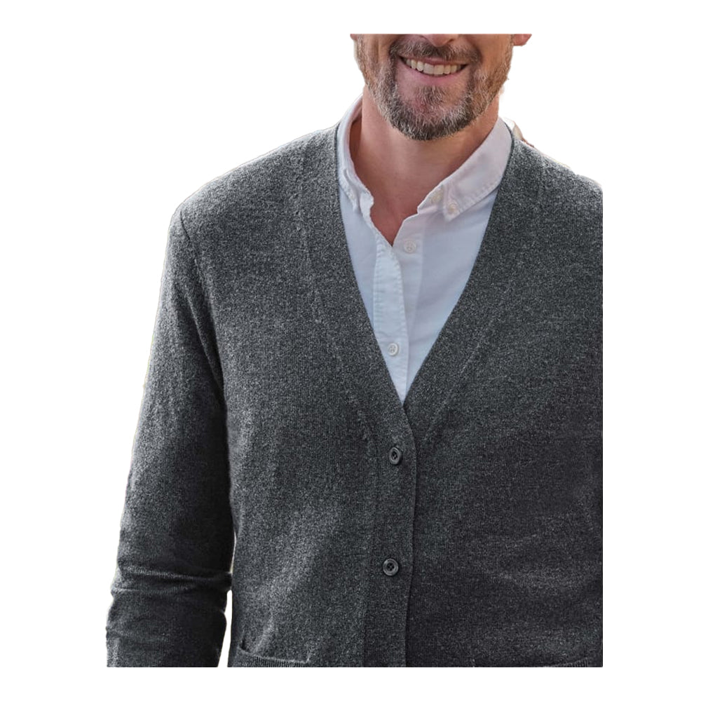 Dark Charcoal - Back - WoolOvers Mens Cashmere V Neck Cardigan