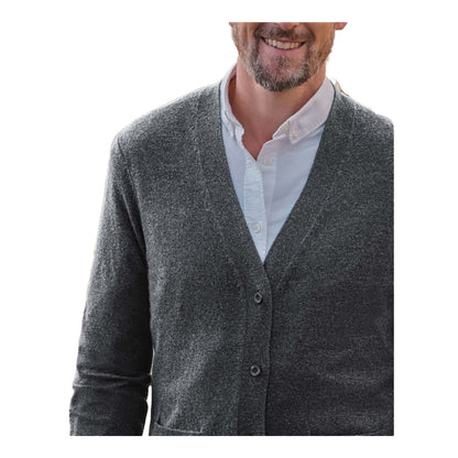 Dark Charcoal - Back - WoolOvers Mens Cashmere V Neck Cardigan