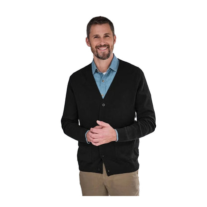 Black - Front - WoolOvers Mens Cashmere V Neck Cardigan