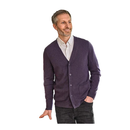 Purple - Front - WoolOvers Mens Cashmere V Neck Cardigan