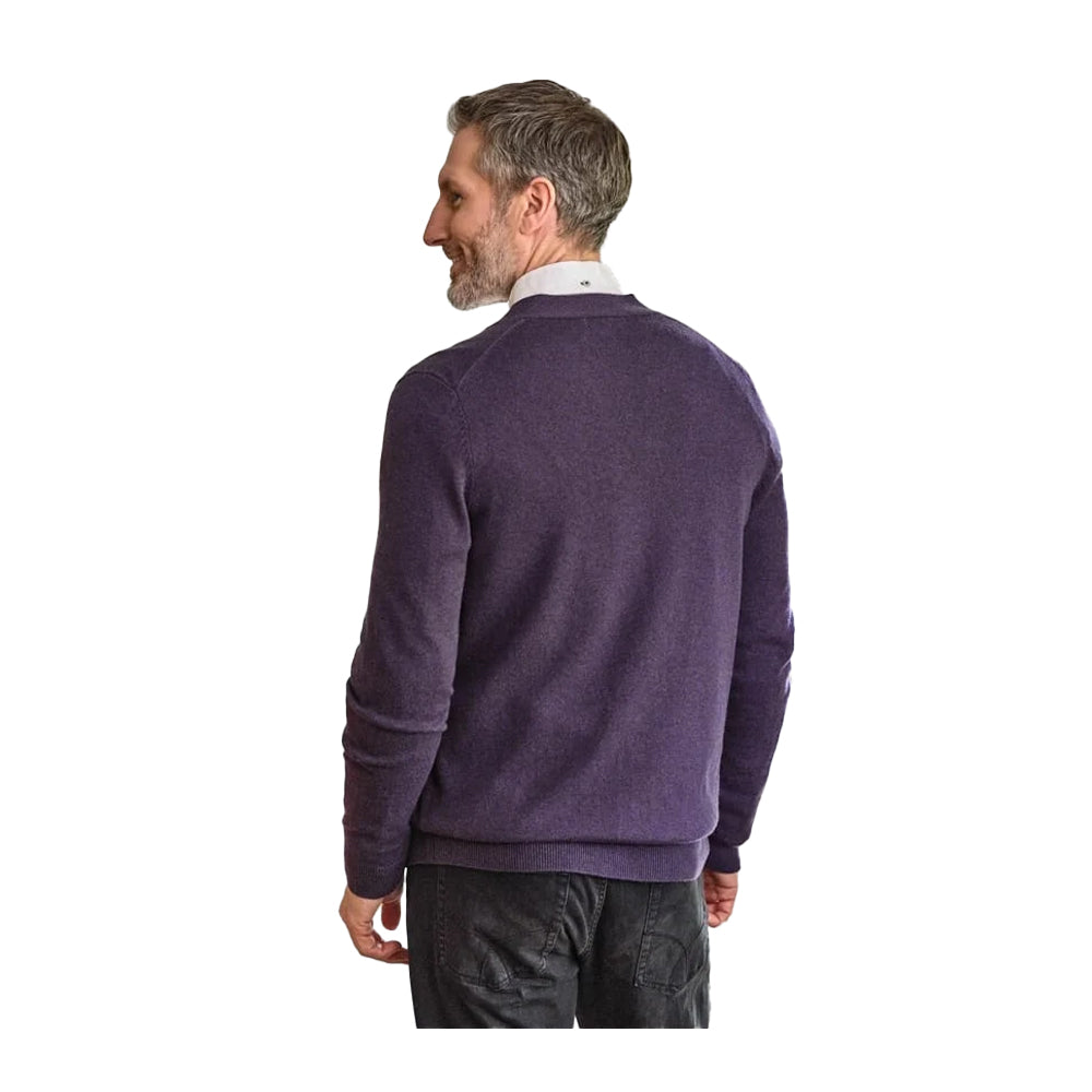 Purple - Back - WoolOvers Mens Cashmere V Neck Cardigan