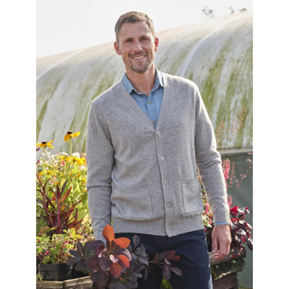 Grey Marl - Front - WoolOvers Mens Cashmere V Neck Cardigan