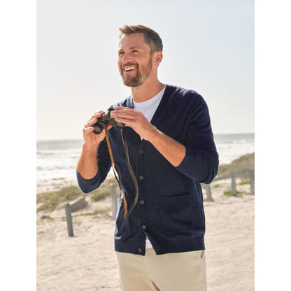 Navy - Front - WoolOvers Mens Cashmere V Neck Cardigan