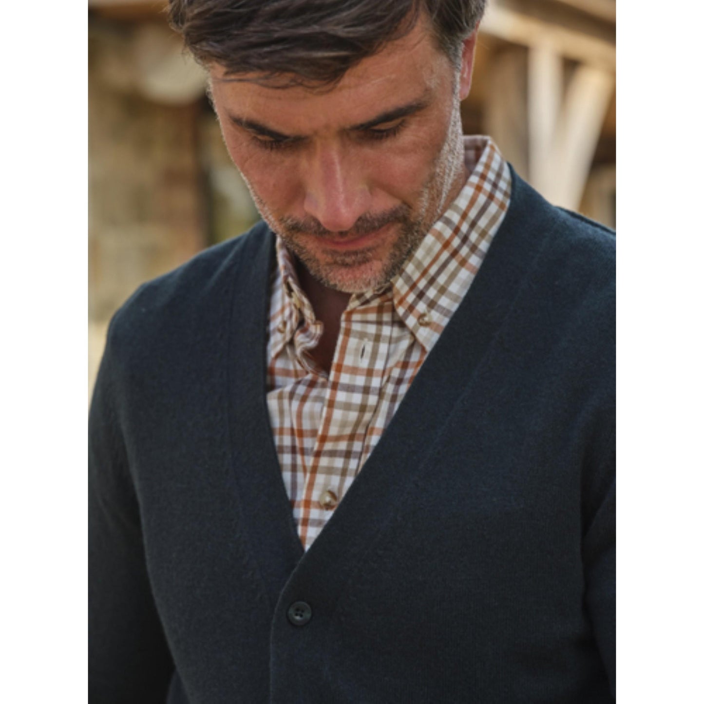 Dark Forest - Back - WoolOvers Mens Cashmere V Neck Cardigan