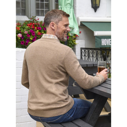 Flax - Back - WoolOvers Mens Cashmere V Neck Cardigan