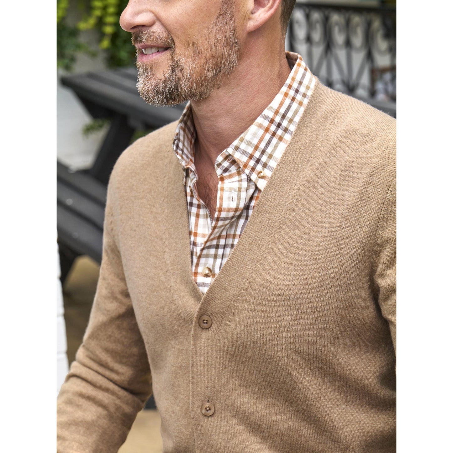 Flax - Side - WoolOvers Mens Cashmere V Neck Cardigan