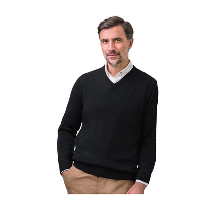 Black - Front - WoolOvers Mens Cashmere V Neck Jumper