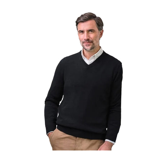 Black - Front - WoolOvers Mens Cashmere V Neck Jumper