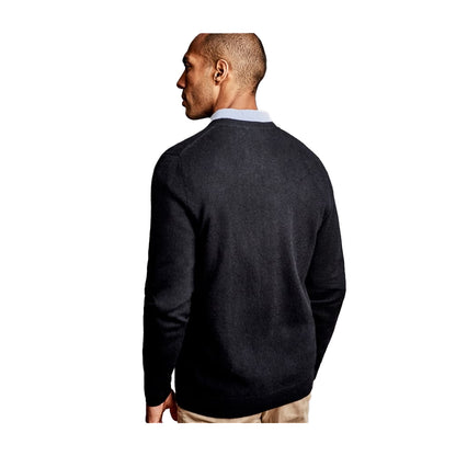 Black - Back - WoolOvers Mens Cashmere V Neck Jumper