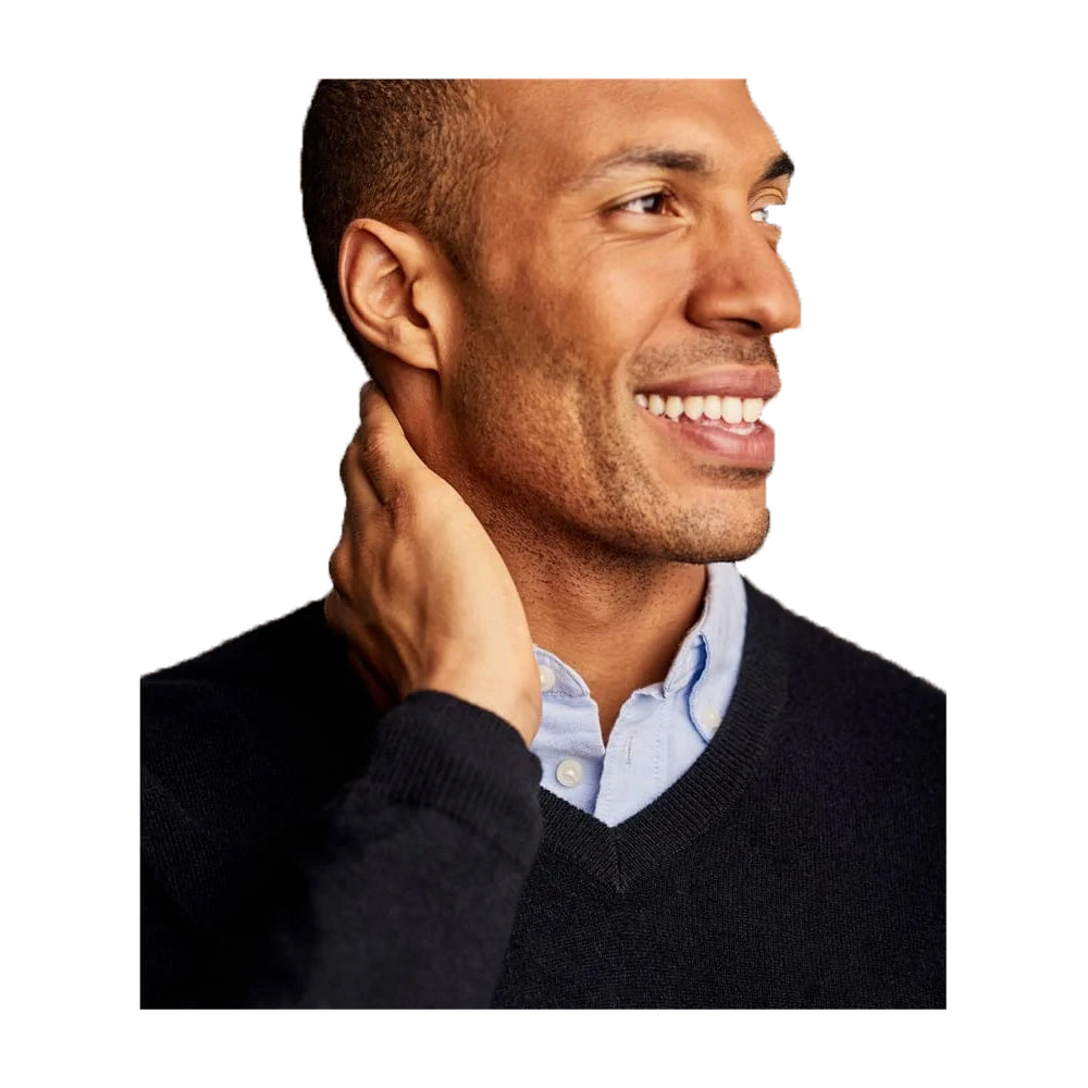 Black - Side - WoolOvers Mens Cashmere V Neck Jumper