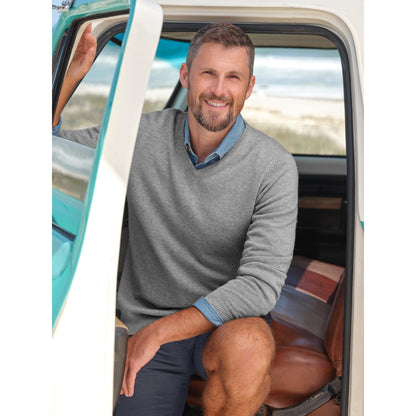 Grey Marl - Front - WoolOvers Mens Cashmere V Neck Jumper