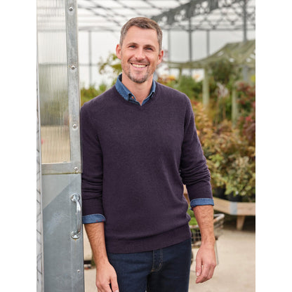 Purple - Front - WoolOvers Mens Cashmere V Neck Jumper
