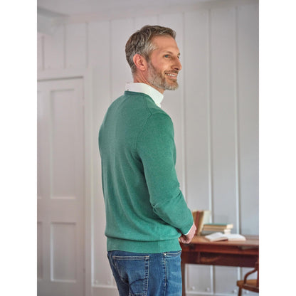 Dark Mint Marl - Back - WoolOvers Mens Cashmere V Neck Jumper