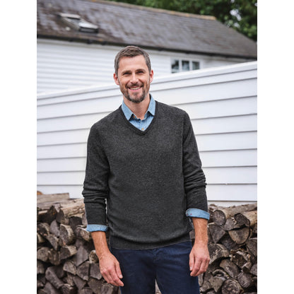 Dark Charcoal - Front - WoolOvers Mens Cashmere V Neck Jumper