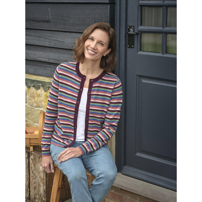 Multicoloured - Front - WoolOvers Womens-Ladies Stripe Crew Neck Cardigan