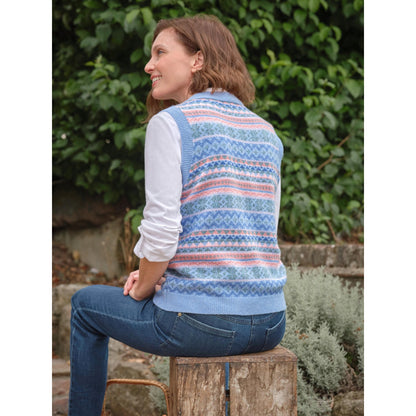 Blue-Multicoloured - Back - WoolOvers Womens-Ladies Fair Isle Button Waistcoat