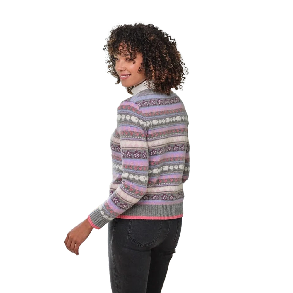 Charcoal-Multicoloured - Back - WoolOvers Womens-Ladies Fair Isle Cardigan