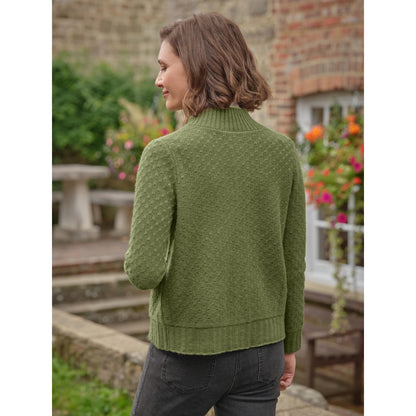 Khaki Green - Front - WoolOvers Womens-Ladies Button Funnel Neck Cardigan