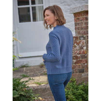 Denim - Front - WoolOvers Womens-Ladies Button Funnel Neck Cardigan