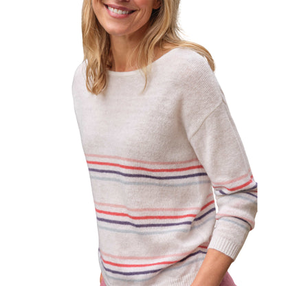 Cream - Side - WoolOvers Womens-Ladies Striped Lightweight Jumper