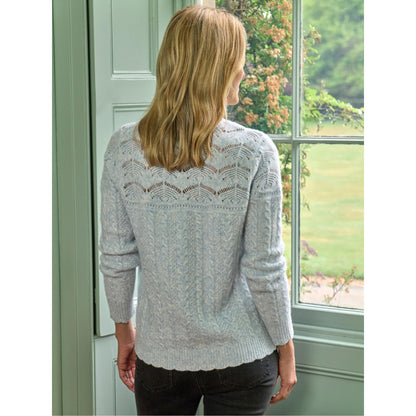 Soft Blue - Back - WoolOvers Womens-Ladies Cable Pointelle Jumper