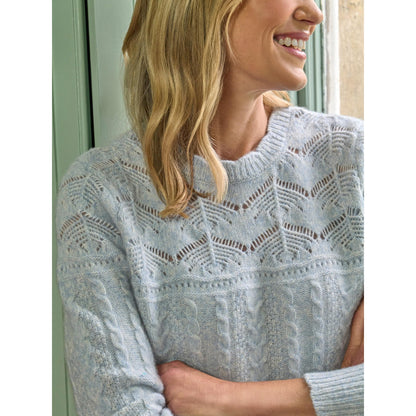 Soft Blue - Side - WoolOvers Womens-Ladies Cable Pointelle Jumper