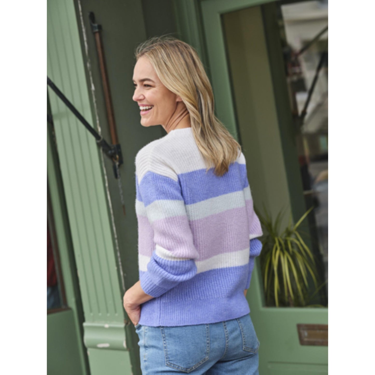 Cream - Back - WoolOvers Womens-Ladies Colour Block Soft Jumper