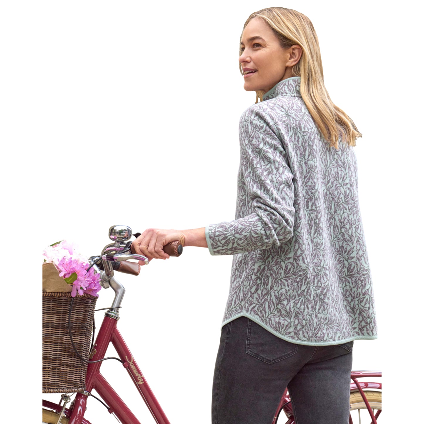 Vine Green - Back - WoolOvers Womens-Ladies Textured Jacquard Quarter Zip Sweatshirt