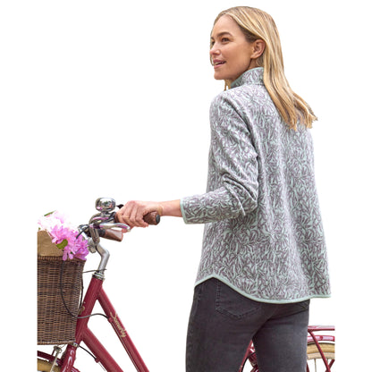 Vine Green - Back - WoolOvers Womens-Ladies Textured Jacquard Quarter Zip Sweatshirt