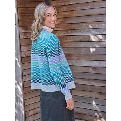 Multicoloured-Green - Back - WoolOvers Womens-Ladies Multi-Tone Stripes Cardigan