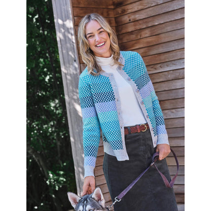 Multicoloured-Green - Side - WoolOvers Womens-Ladies Multi-Tone Stripes Cardigan