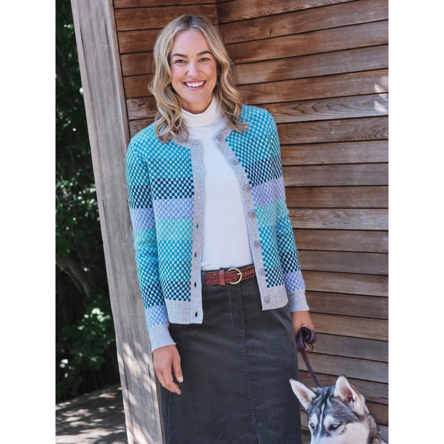 Multicoloured-Green - Front - WoolOvers Womens-Ladies Multi-Tone Stripes Cardigan