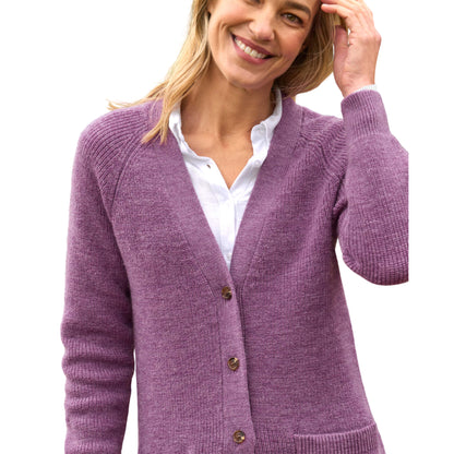 Purple - Side - WoolOvers Womens-Ladies V Neck Boyfriend Cardigan
