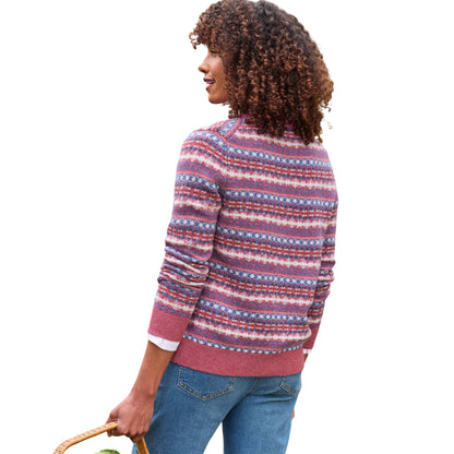 Multicoloured - Back - WoolOvers Womens-Ladies Fair Isle Crew Neck Cardigan