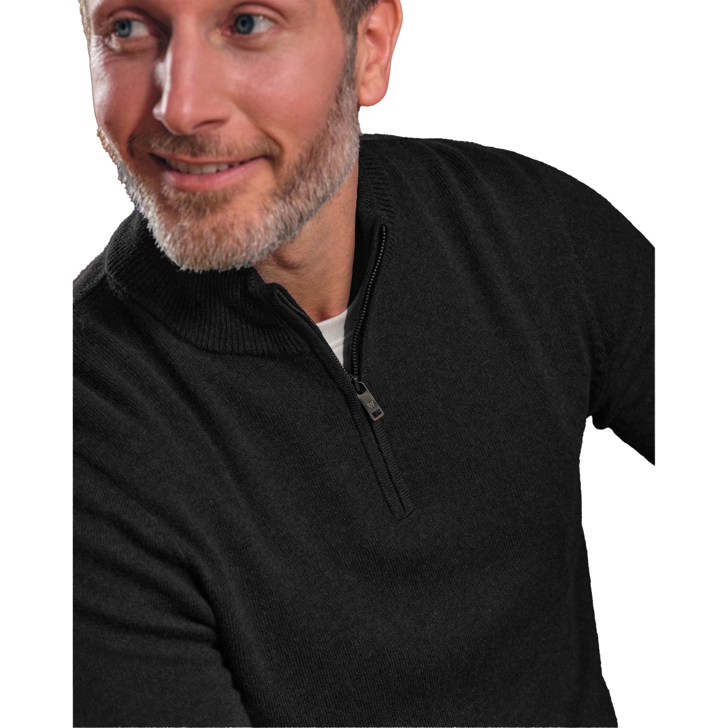 Black - Back - WoolOvers Mens Cashmere Zip Neck Jumper