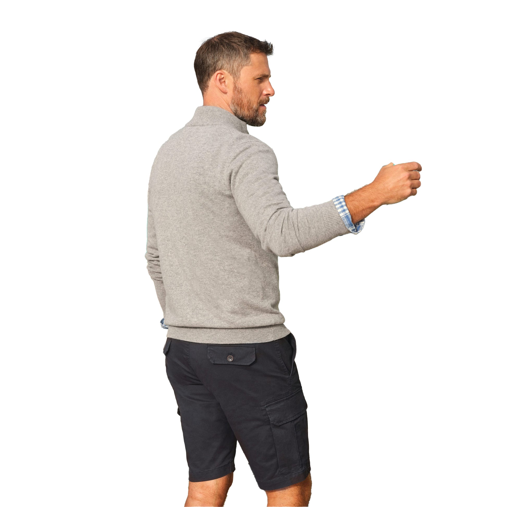Grey Marl - Back - WoolOvers Mens Cashmere Zip Neck Jumper