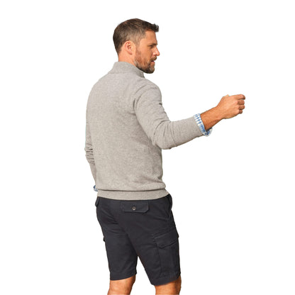 Grey Marl - Back - WoolOvers Mens Cashmere Zip Neck Jumper