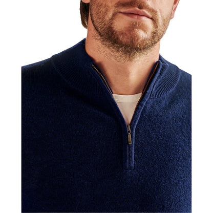 Navy - Side - WoolOvers Mens Cashmere Zip Neck Jumper